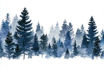 Obraz premium Winter forest, watercolor, blue-toned trees