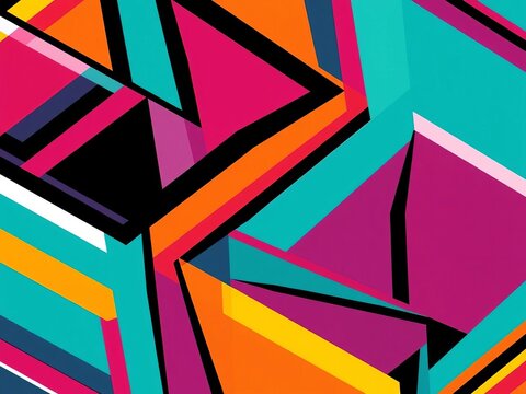 Bold geometric abstract pattern with sharp, interlocking lines and a vibrant, high-contrast color scheme, creating visual energy,  sharp,  visual