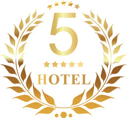 Five star hotel rating symbol with golden laurel wreath