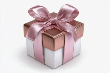 Obraz premium Rose gold gift box with pink ribbon