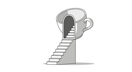 Surreal Coffee Cup Doorway with Stairs, Abstract Concept