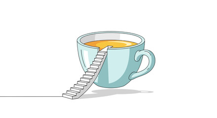 Staircase leading into a cup of tea, concept of motivation and goals