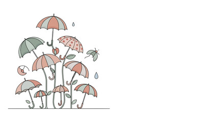 Whimsical Umbrellas Growing Like Flowers with Raindrops
