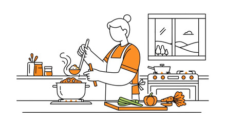 Woman cooking healthy food in a kitchen, healthy meal preparation, home cooking