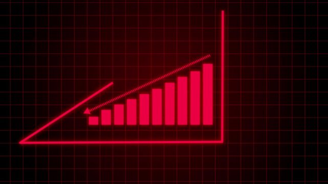 Down graph icon animation on red background.business or finance concept icon.4k video