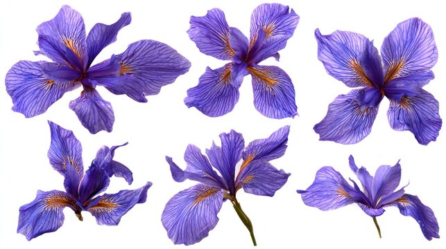 Close up view of purple flowers isolated on a white background