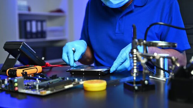 Showcasing expert computer hardware assembly and hard drive installation with precision and advanced technology for IT and electronics enthusiasts.