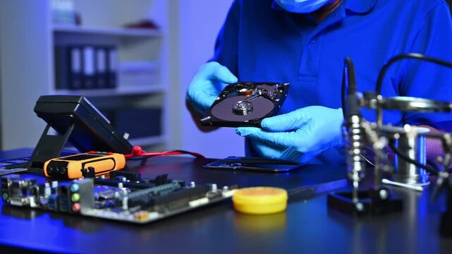 Showcasing expert computer hardware assembly and hard drive installation with precision and advanced technology for IT and electronics enthusiasts.