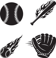 Baseball Equipment Silhouettes with Flaming