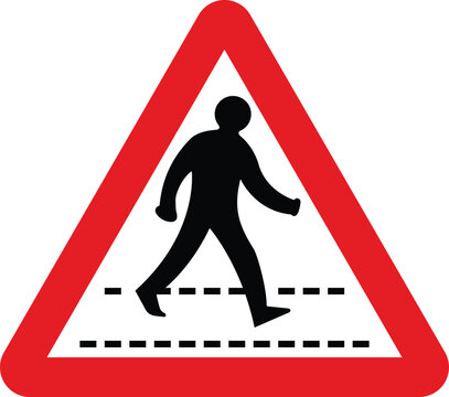 Zebra Crossing UK Warning Red Triangle Road Sign Design Vector Illustration