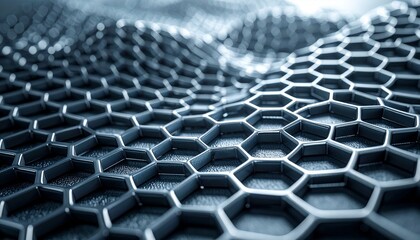 Fototapeta premium Abstract Honeycomb Structure in Silver Tones Futuristic Design Connected Network Surface Pattern.