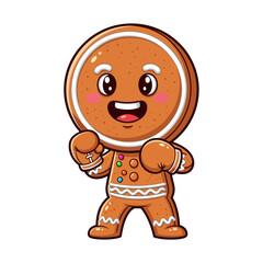 Fototapeta premium Cute Gingerbread Man Boxer Character with Boxing Gloves, Ready to Fight, Christmas Holiday Concept
