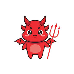 Cute Red Devil Baby with Trident, Cartoon Character, Adorable Demon Illustration