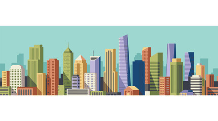 Obraz premium Modern Cityscape Illustration with Colorful Skyscrapers and Urban Skyline