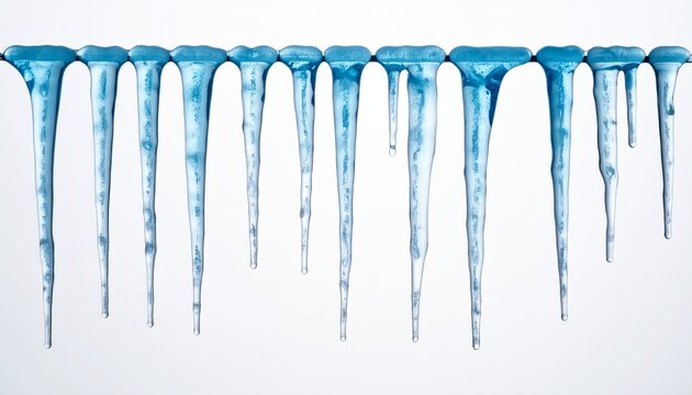 Row of Blue Icicles Against White Background for Winter and Cold Season Concepts Stock Photography.