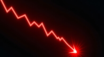 A red downward trending arrow graph on a black background indicating decline or loss