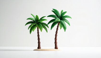 Fototapeta premium Miniature Palm Trees on a White Background Perfect for Summer Vacation Themed Projects and Tropical Getaway Concepts.