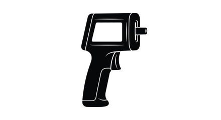 A stark black silhouette depicts a handheld infrared thermometer commonly used for non contact temperature readings silhouette high quality professional
