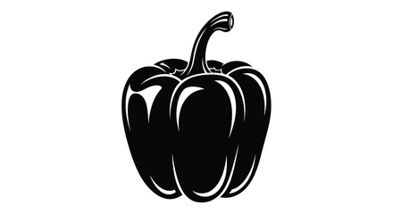 A striking black silhouette of a bell pepper with a prominent stem and curved lobes showcasing bold shapes silhouette © Pvect02