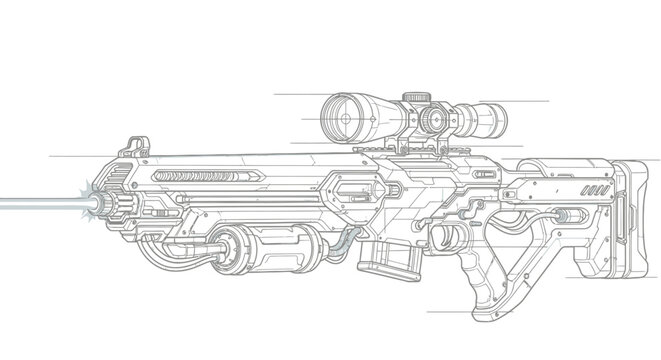 Detailed drawing of a rifle gun.