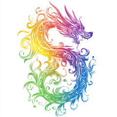 Fototapeta premium Vibrant dragon illustration with swirling rainbow colors and intricate details