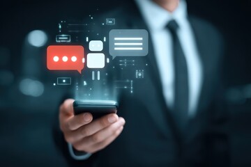 Fototapeta premium Smart communication depends on an assistant and agent who use a bot chat for instant support and help in real time.