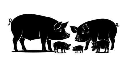 Pig Family Silhouette Illustration. © holik