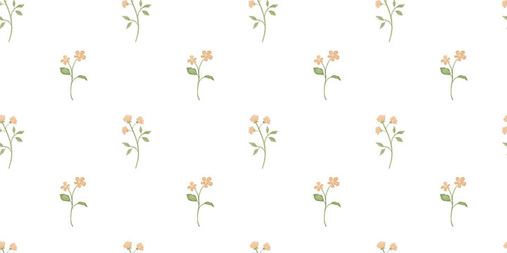 Seamless pattern with cute small flowers. Watercolour repeating hand drawn background, tiny nature elements