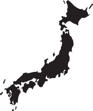 Black silhouette map of Japan simple vector outline for travel and geography concepts isolated on white background
