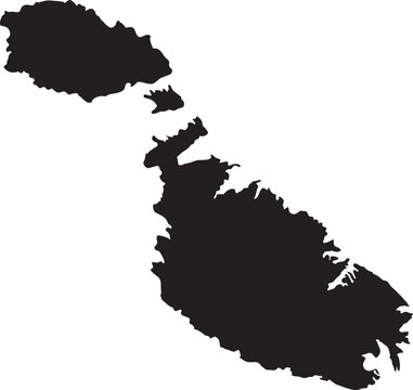 Black silhouette map of Malta and Gozo islands simple vector outline for travel and geography concepts isolated on white background