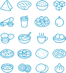 Set of 20 line art icons related Indian Food transparent