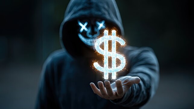 Person holding illuminated dollar symbol symbolizing finance technology