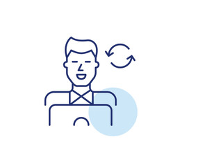 Man working at laptop and renew arrows. Digital workflow renewal, business cycle, productivity rotation. Pixel perfect, editable stroke vector icon