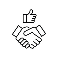 Handshake and like. Deal satisfaction and partnership trust. Pixel perfect, editable stroke vector icon