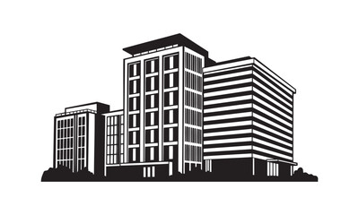 Fototapeta premium Modern office building complex silhouette.