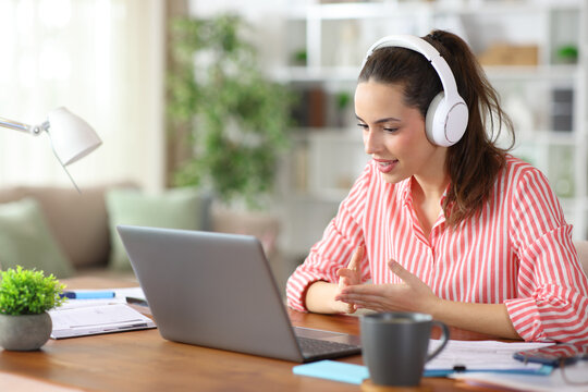 Teleworker making video call working online at home