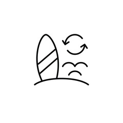 Surf on the beach and renew arrows. Pixel perfect, editable stroke vector icon
