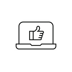 Laptop with like symbol. Device approved, high quality rating. Pixel perfect, editable stroke vector icon