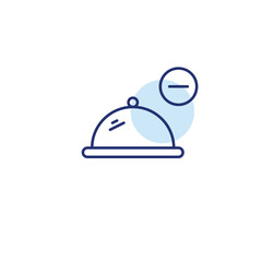 Dining reservation cancelled, remove food from order. Restaurant cloche and minus. Pixel perfect, editable stroke vector icon