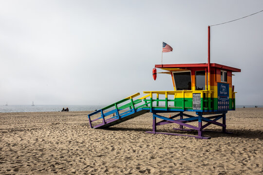 Rainbow Lifeguard Tower on Santa Monica Beach