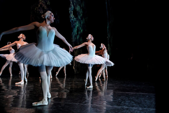 Women ballerinas of corps de ballet performing on stage
