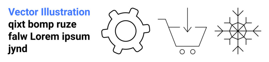 Technology, shopping, winter, design elements, interface, concepts. Minimalist icons a gear, shopping cart and snowflake. Technology and shopping with clean modern visuals © robu_s