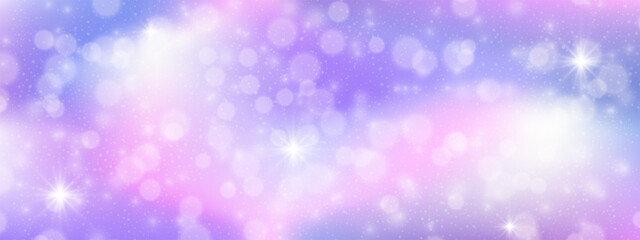 Naklejka premium Sparkling pink and purple background with a whimsical bokeh, glare star effect