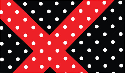 Bold graphic design featuring red polka dot x-shape on contrasting black polka dot background, creating a striking visual impact © TREND AND VECTORS