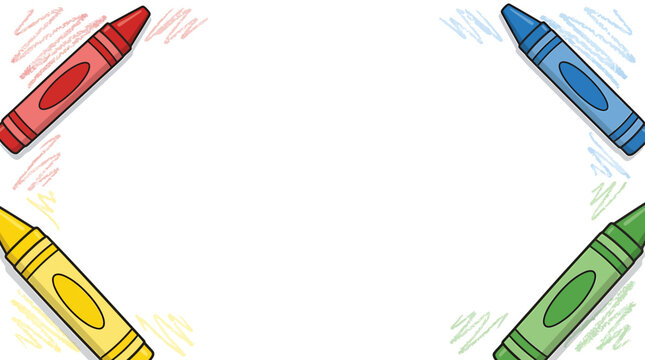 Colorful Crayons Arranged Around a Blank White Paper. Vector Illustrations. EPS Editable