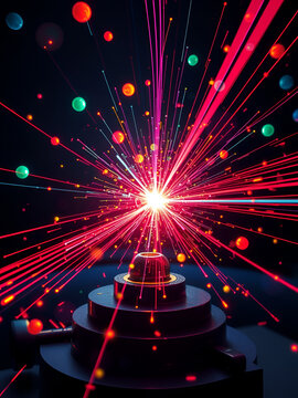 Colorful depiction of positrons and electrons interacting in a particle physics experiment producing gamma rays and energy