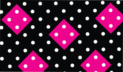 Fototapeta premium Seamless pattern with pink diamonds and white polka dots on black background for textile print wrapping paper wallpaper decorative graphics design modern fashion fabric