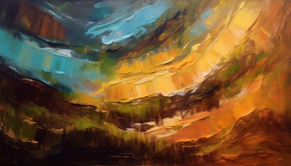 Vibrant abstract landscape painting showcasing rich colors and textures of nature with dynamic contrasts
