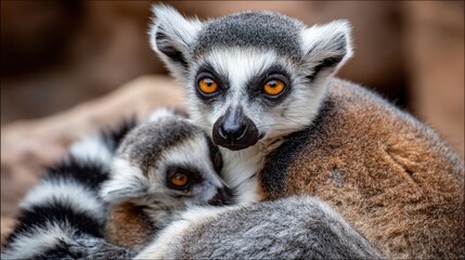 Fototapeta premium Close-up of Ring-tailed Lemur Pair