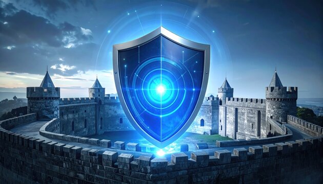 Fortified Security - A Shielded Castle Under a Dramatic Sky.